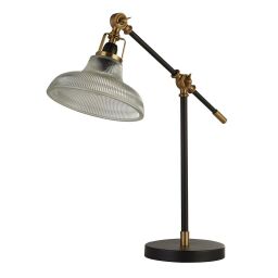 EU60020BK x Berwick Table Lamp - Black & Brass with Clear Ribbed Glass Searchlight