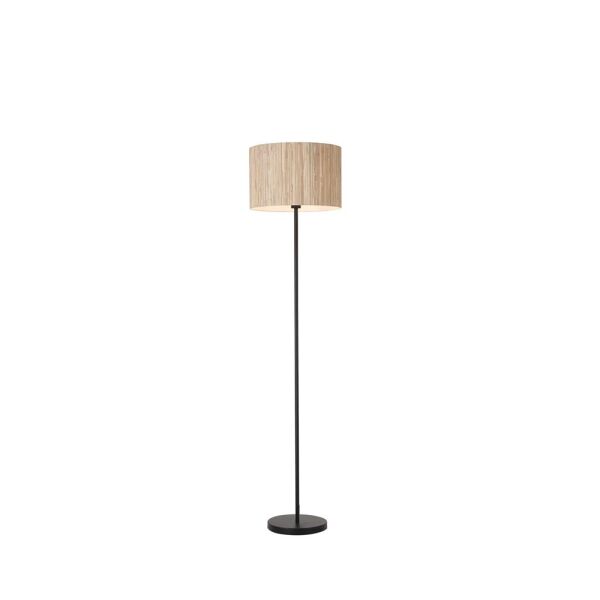 EU49713BK Meadow 1Lt Floor Lamp, Natural Grass Shade and Black Metal Searchlight