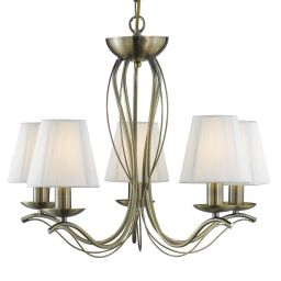 9825-5AB Andretti 5Lt Lampa wisząca - antyczny mosiądz & Ivory abażur Searchlight