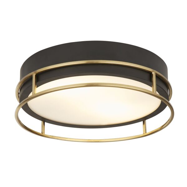 62012-2PB Phoenix 2Lt Flush - Black, Brass Metal & Frosted Glass Searchlight