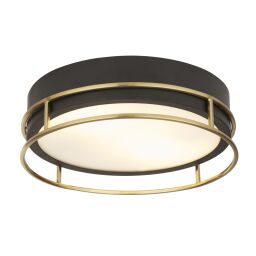 62012-2PB Phoenix 2Lt Flush - Black, Brass Metal & Frosted Glass Searchlight