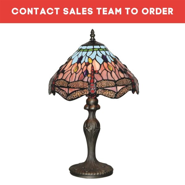 EU1287 Dragonfly Table Lamp - Antique Brass & Stained Glass Searchlight