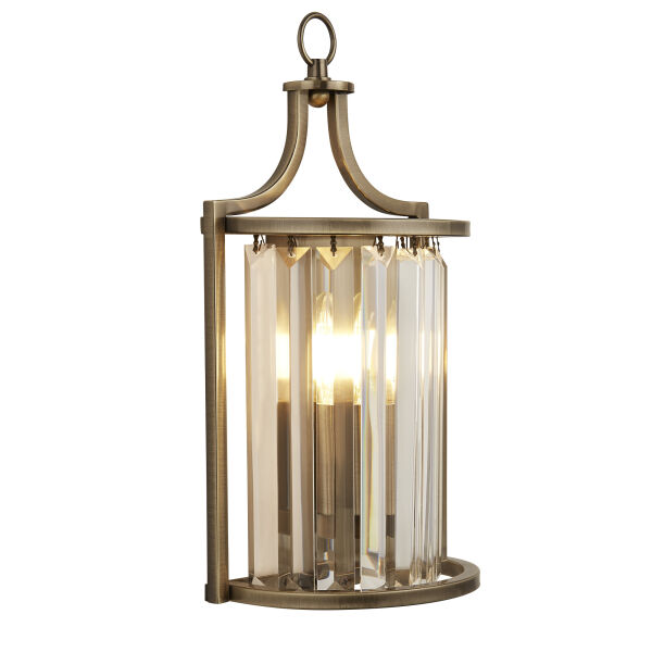 8571AB Victoria Wall Light - Antique Brass Metal & Clear Crystal Searchlight