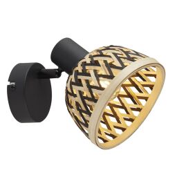 19931-1BK Lance Spotlight Wall Light - Black Metal & Bamboo Shade Searchlight