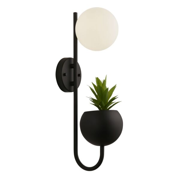 61220BK x Lunar Wall Light - Black Metal & Opal Glass Searchlight