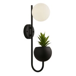 61220BK x Lunar Wall Light - Black Metal & Opal Glass Searchlight