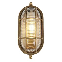 20361PB Brass Bulkhead Oval Outdoor Light With Ribbed Glass Searchlight