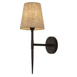 30690-1BK Gothic Wall Light - Hammered Black Metal & Natural Linen Searchlight