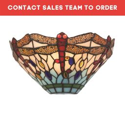 1283-17 Dragonfly  Wall Light  - Antique Brass Metal & Stained Glass Searchlight