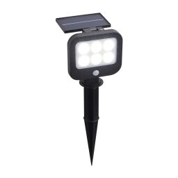 67424BK-PIR Solar Outdoor Spike - Black Metal & White Polycarbonate Searchlight