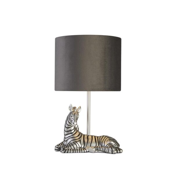 EU60941 x Zebra Table Lamp - Silver Resin & Grey Fabric Shade Searchlight