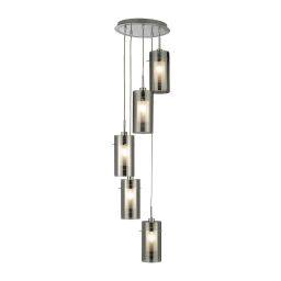 2305-5SM Duo 2 5Lt Multi-Drop Lampa wisząca - Smoked szkło & Frosted Inner Searchlight