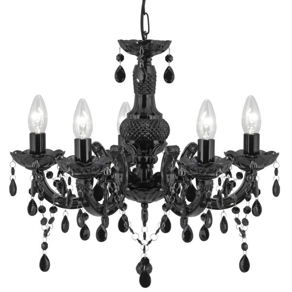 1455-5BK Marie Therese  5Lt Pendant - Black Glass & Acrylic Searchlight