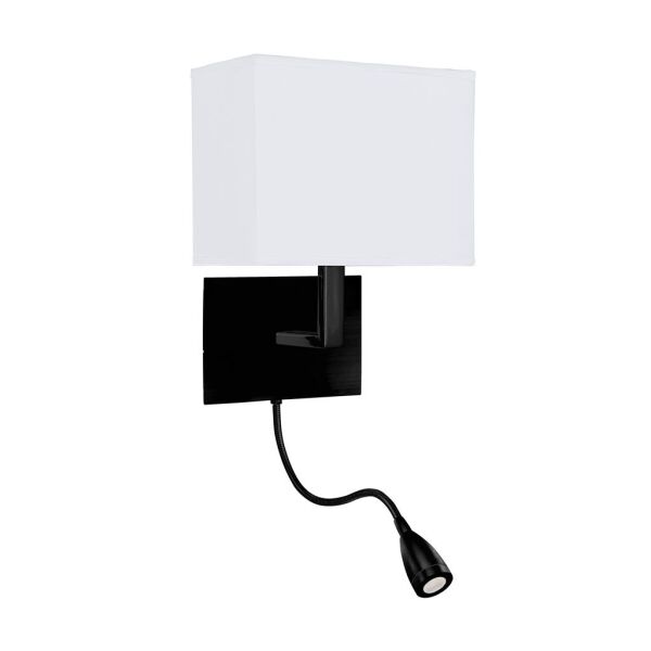 6519BK Hotel Wall Light - Matt Black Metal & White Fabric Shade Searchlight