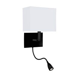 6519BK Hotel Wall Light - Matt Black Metal & White Fabric Shade Searchlight