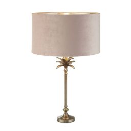 EU81210PI Palm Table Lamp - Antique Nickel Metal & Pink Velvet Shade Searchlight