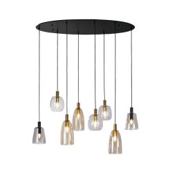 36463-8BK Divine 8-Light Multi Drop Pendant Light In Black & Coloured Glass Searchlight