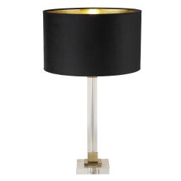 EU67521BK Scarborough Table Lamp - Crystal & Brass Metal, Black Velvet Searchlight