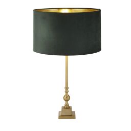 EU81214GR Whitby Table Lamp - Antique Brass & Green Velvet Shade Searchlight