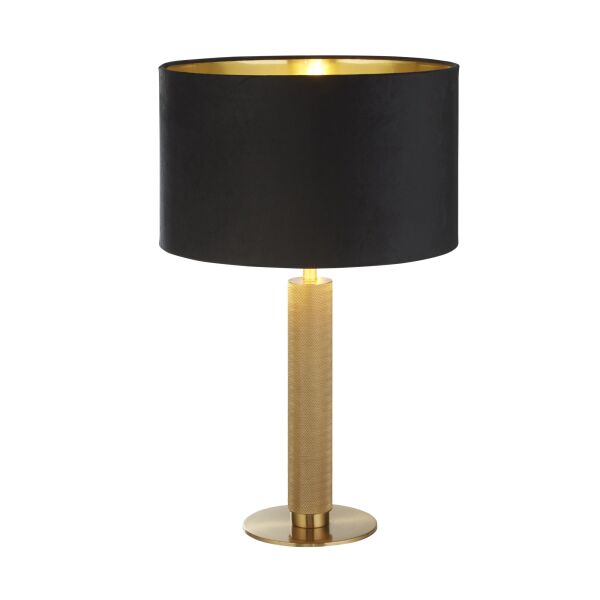 EU65721BK London Table Lamp - Knurled Brass & Black Velvet Shade Searchlight
