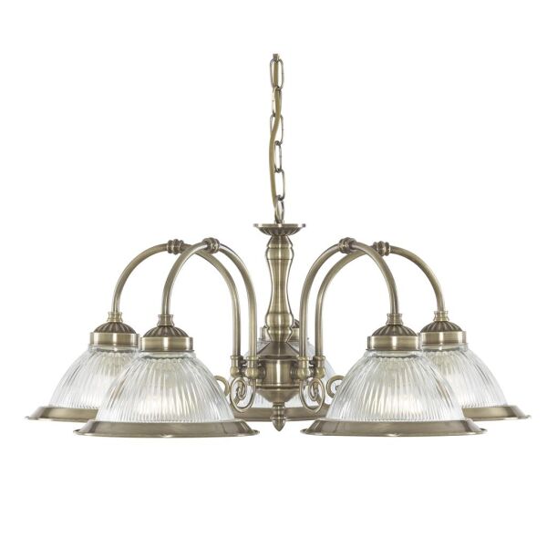 9345-5 American Diner 5Lt Lampa wisząca - antyczny mosiądz & szkło Searchlight