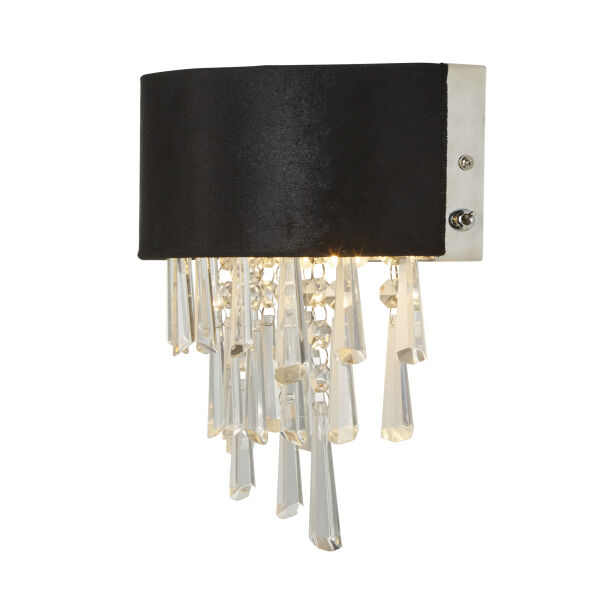 50818-2BK Glamour 2Lt Wall Light - Black Velvet & Clear Crystal Searchlight