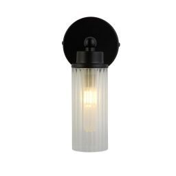 29981BK Imperial 1Lt Wall Light, Matt Black Metal & Clear Ribbed Gla Searchlight
