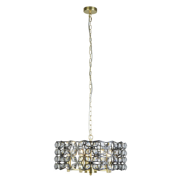 59811-5BSB Iris 5Lt 48cm Round Pendant - Black Metal, Crystal & Brass Searchlight