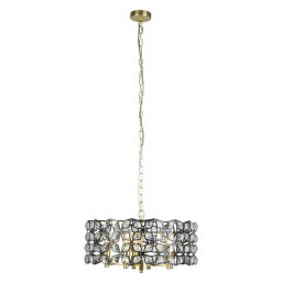 59811-5BSB Iris 5Lt 48cm Round Pendant - Black Metal, Crystal & Brass Searchlight