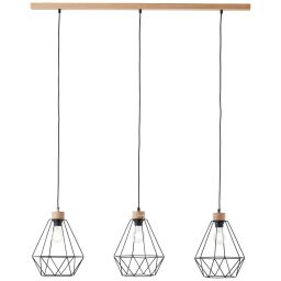 99531/76 Drewno Lampa wisząca 3flg czarny/kolor drewna Brilliant