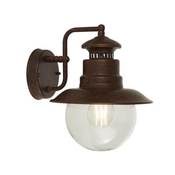 7652RU Station Outdoor Wall Light - Rustic Brown Metal & Glass Searchlight