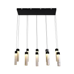 10879-10BK Moonbeam 10Lt Pendant, Black Metal & Marbleised Resin Searchlight