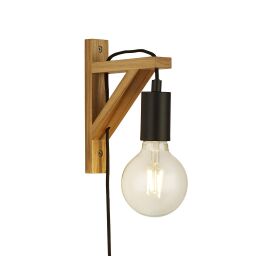 EU95042BR drewnoy Kinkiet - drewno & czarny Metal Searchlight