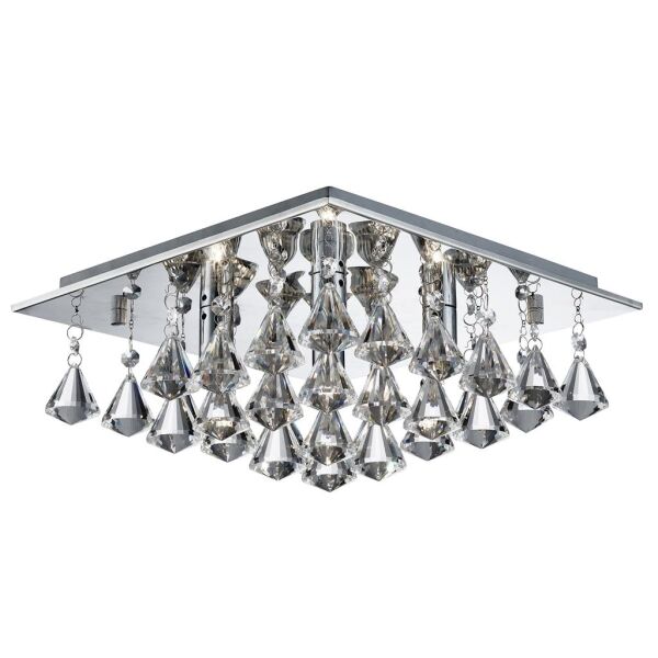 7304-4CC Hanna 4Lt FlushChrome with Clear kryształ Pyramid Drops Searchlight