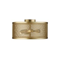 2843-3GO Fishnet 3Lt Drum Flush Lampa sufitowa - Matt złoty Mesh Searchlight