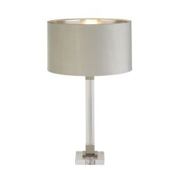EU67521GY Scarborough Table Lamp - Crystal, Satin Nickel & Grey Velvet Searchlight