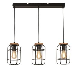 81953-3BK Vision 3Lt Cage Bar Lampa wisząca - Matt czarny & drewno Searchlight