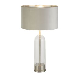 EU81713GY Oxford Table Lamp - Glass, Satin Nickel, Grey Velvet Shade Searchlight