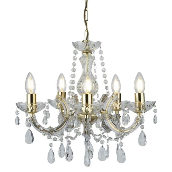 699-5 Marie Therese 5Lt Lampa wiszącaPolished Brass, Clear kryształ Searchlight