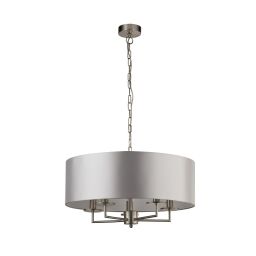 4785-5SS Knightsbridge 5Lt Lampa wisząca - satyna srebrny, Faux Silk Shade Searchlight