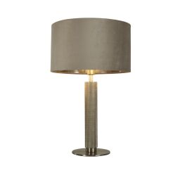 EU65721TA London Table Lamp- Knurled Satin Silver & Taupe Velvet Shade Searchlight