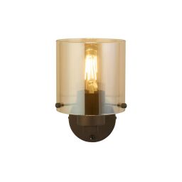 88912-1MO Sweden 1Lt Wall Light - Mocha Metal & Amber Glass Searchlight