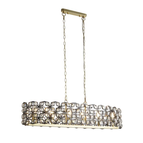 59811-6BSB Iris 6Lt 100cm Long Bar Pendant - Black Metal, Crystal&Brass Searchlight