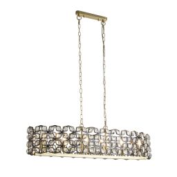 59811-6BSB Iris 6Lt 100cm Long Bar Pendant - Black Metal, Crystal&Brass Searchlight