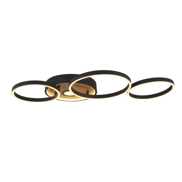 36305-1BK Curio Flush Ceiling Light - Black Metal & Wood Searchlight
