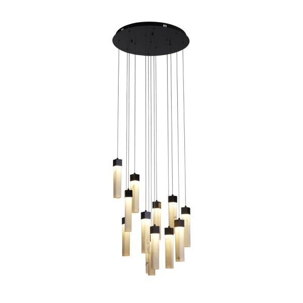10879-13BK Moonbeam 13Lt Pendant, Black Metal & Marbleised Resin Searchlight