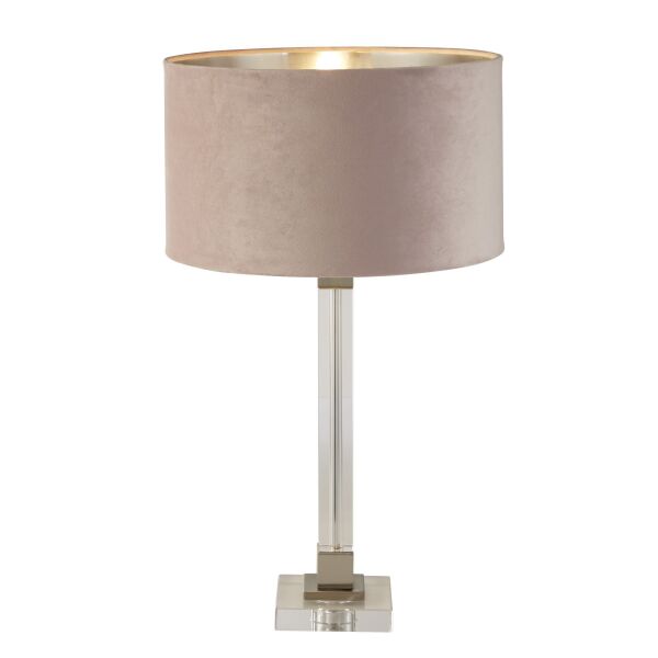 EU67521PI Scarborough Table Lamp - Crystal, Satin Nickel & Pink Velvet Searchlight