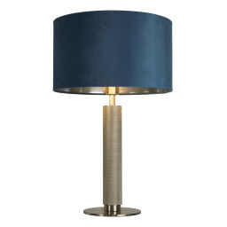 EU65721TE London Table Lamp - Knurled Satin Silver & Teal Velvet Shade Searchlight
