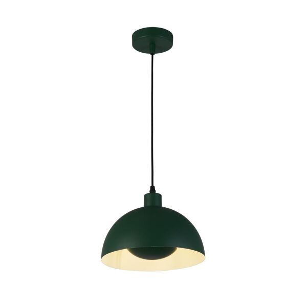 35411GR Mars 1LT Pendant, Matt Green Metal & Cream Inner 40cm Searchlight