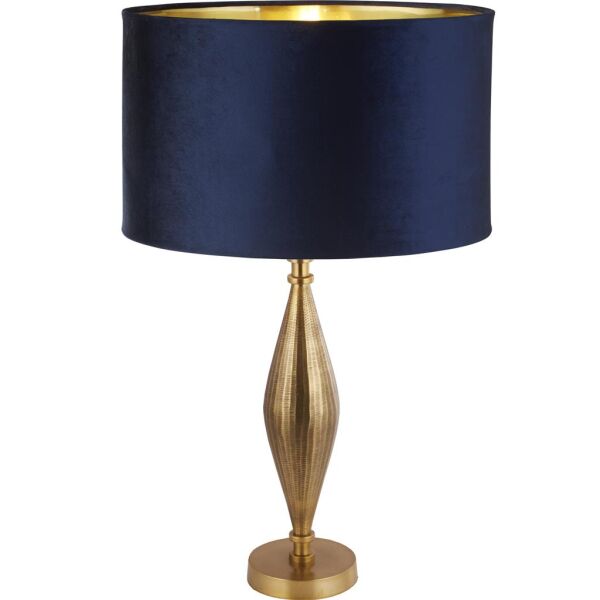 EU84631AZ Rye Table Lamp - Antique Brass Metal & Navy Velvet Shade Searchlight